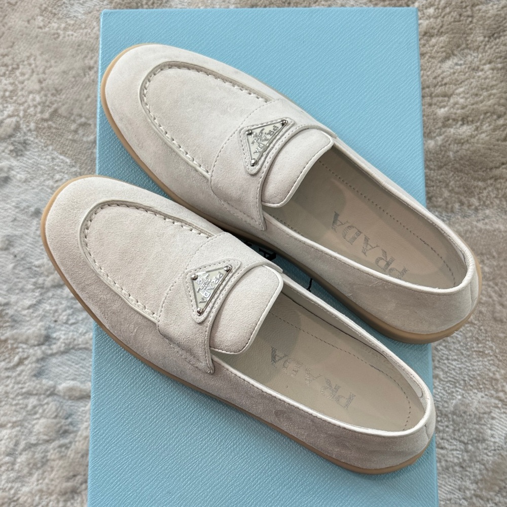 Prada Off-White Suede Loafers